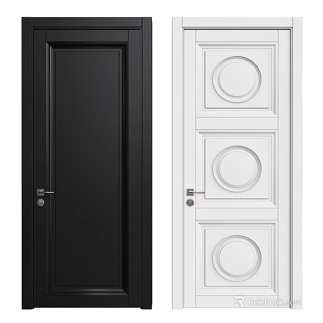 Modern Black and White Hinged Doors with Circular Panels and Sleek Design 3d model 
