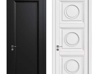 Modern Black and White Hinged Doors with Circular Panels and Sleek Design 3d model