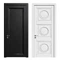 Modern Black and White Hinged Doors with Circular Panels and Sleek Design 3d model
