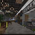Modern Cyber Cafe Interior With Blue Comfortable Seats Multiple Monitors Hanging Lamps And Wooden Bookshelves