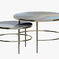 Modern Round Coffee Table With Metal Legs And Blue Gold Patterned Surface