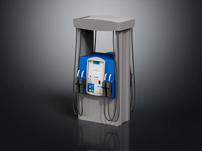 Gas Station Fuel Dispenser Blue And Gray With Fuel Nozzles Hoses Modern Design Control Panel 3d model