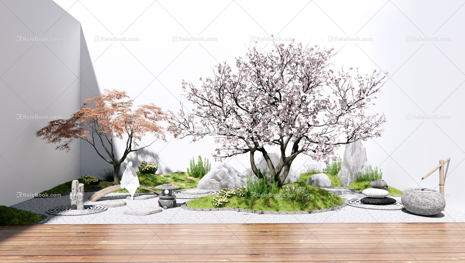 Japanese-style landscape sketch Kushan stone courtyard landscape 3d model