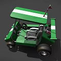 Sporty Green Utility Vehicle With Open Roof White Stripes And Yellow Headlights