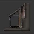 Detailed Brick Building Model With Green Roof And Columned Veranda Structure