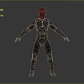 Futuristic Cybernetic Character In Sleek Black Suit With Neon Blue Glowing Lines