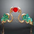 Luxury Gold Crown Jewelry with Golden Snakes Green Leaves and Red Heart Gemstone