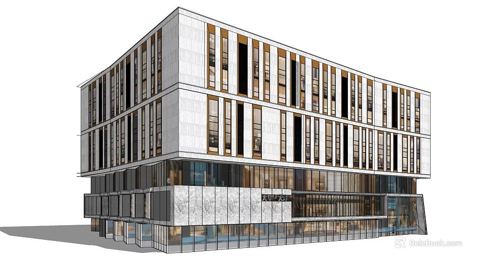 Modern Commercial Complex With Glass Facade And Multi Storey Retail Spaces 3d model 