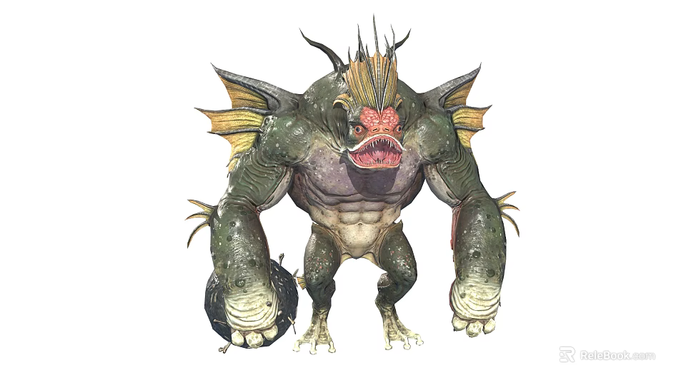 Game And Movie Character With Green Skin Fish Fins And Sharp Teeth Monster 3d model 