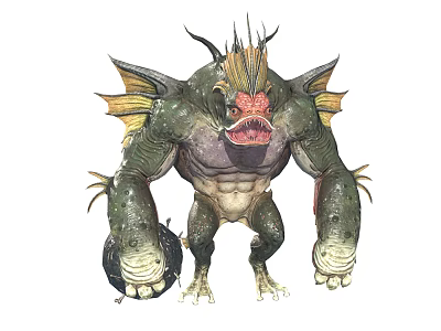 Game And Movie Character With Green Skin Fish Fins And Sharp Teeth Monster 3d model