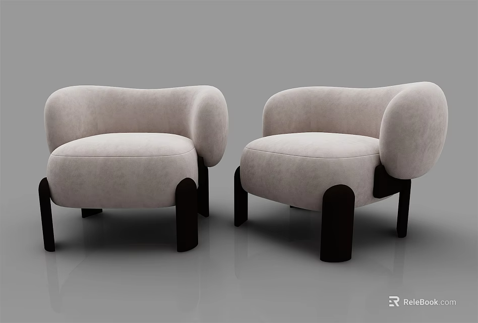 Stylish Modern Single Sofa With Curved Armrests And Wooden Legs 3d model 