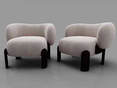 Stylish Modern Single Sofa With Curved Armrests And Wooden Legs 3d model