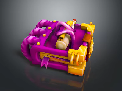 Vibrant Purple And Yellow Cartoon Style Mechanical Device With Curved Pipes And Round Buttons 3d model