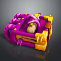 Vibrant Purple And Yellow Cartoon Style Mechanical Device With Curved Pipes And Round Buttons