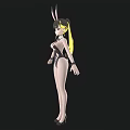 Woman With Rabbit Ears In Black Bodysuit And High Heels Stylish Look
