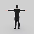 Man In Black Suit With Tie Standing With Arms Outstretched On Gray Background