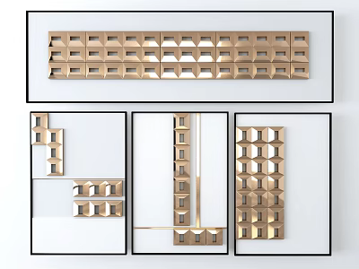 Contemporary Geometric Wall Decor With Gold Panels Mirror Elements And White Background 3d model