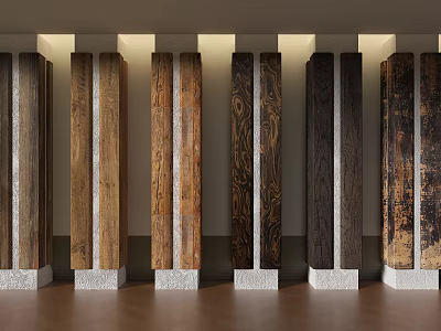 Column Capitals With Various Wood Grains And White Bases Arranged In Row 3d model