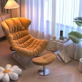 Cozy Orange Velvet Accent Chair With Metal Frame Floor Lamp Green Plant Artwork