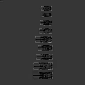 Various Military Vehicle Models in Different Colors Lined Up on Gray Background