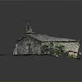 Detailed Miniature Stone Chapel Model With Stone Roof Bell Tower Arched Doorway And Greenery
