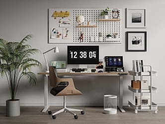 Modern Desk and Chair Desk and Chair Combination Lifting Desk Hole Board Wall Decoration Computer Supplies 3d model