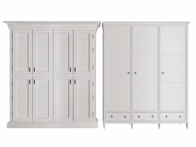 White Modern Wardrobe Design With Top Cabinet Multiple Doors And Bottom Drawers 3d model
