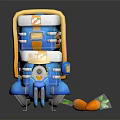 Colorful Three Wheeled Toy Vehicle With Blue White Design And Carrot Decorations