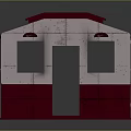 Red Train Car Model with Multiple Windows and Doors on Gray Background with Reflection