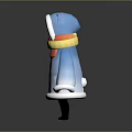 Cute Cartoon Character Wearing Blue Coat With Cat Ear Hat And Yellow Red Scarf