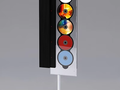 Black Column Speaker With Colorful CDs Arranged On Side For Music Playback 3d model