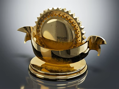 Luxury Shiny Golden Trophy With Intricate Gear Design And Smooth Base 3d model
