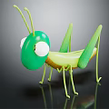 Green Cartoon Grasshopper With Big Eyes Long Antennae Slender Legs And Kiwi Like Body