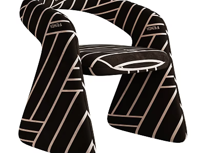 Modern Leisure Chair With Striped Pattern Curved Armrest And Velvet Upholstery 3d model