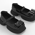 Black Thick Sole Shoes With Bow Detail And Buckle Strap Design