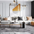 Elegant Modern Living Dining Room Interior With Sofa Dining Table And Pendant Lights 3d model