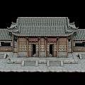 Ancient Architecture Traditional Building Model With Tile Roof Wooden Doors And Stone Steps