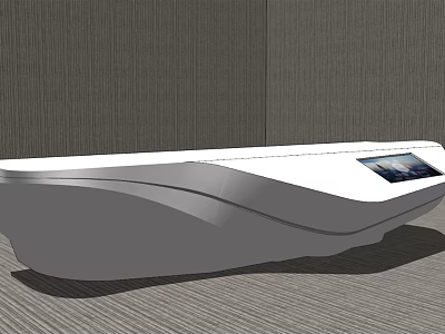 Modern White Reception Desk Design With Streamlined Curves And Small Display Screen 3d model