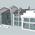 Chinese Traditional Style Detached Villa With Curved Roof And Large Glass Windows