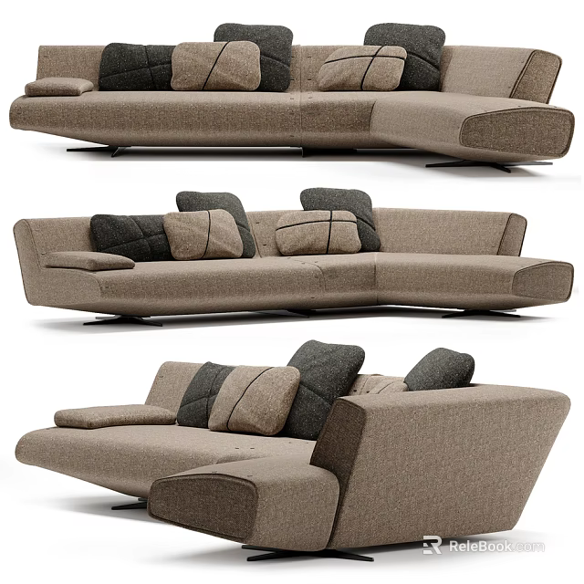 Modern Beige Fabric Sectional Sofa With Plush Cushions And Spacious Seating Design 3d model 