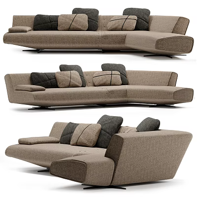 Modern Beige Fabric Sectional Sofa With Plush Cushions And Spacious Seating Design 3d model