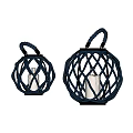 Two Blue Spherical Cage Handle Design Candle Lanterns With White Candle Inside 3d model