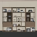 Modern Wooden Bookcase With Open Shelves Drawers Books Tea Sets And Decorative Items