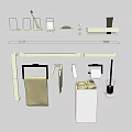 Essential Bathroom Accessories Including Towel Rack Cups Brush Soap Dish And Trash Bin 3d model