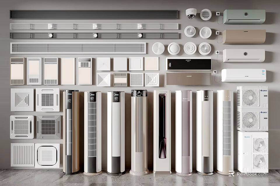 Various Air Conditioners And Fans With Modern Designs For Home Cooling Needs 3d model 