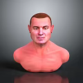 Man Bust With Bald Head And Shirtless Torso On Gray Background With Reflection