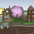 Outdoor Children's Playground With Play Structures Sandpit Green Grass And Aerial View