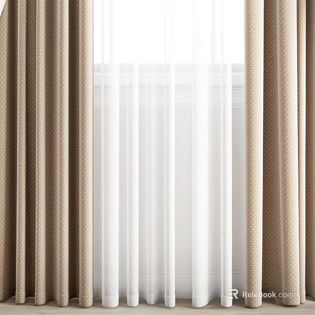 Beige Curtains With White Sheer Layers For Light Filtering Home Decor 3d model 