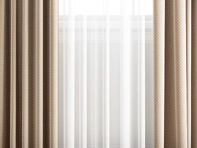 Beige Curtains With White Sheer Layers For Light Filtering Home Decor 3d model