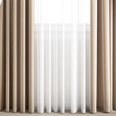 Beige Curtains With White Sheer Layers For Light Filtering Home Decor 3d model
